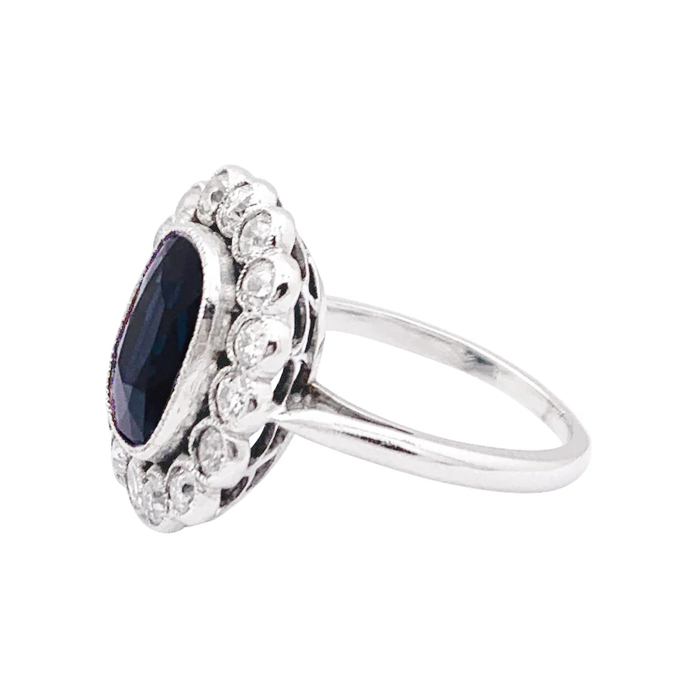 Bague platine, diamants, saphir. - Image 3