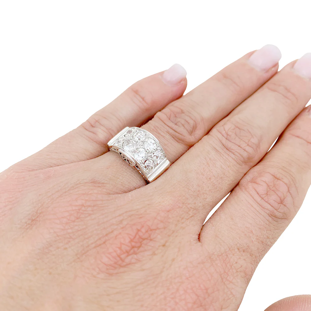 Bague platine, or blanc, diamants. - Image 7