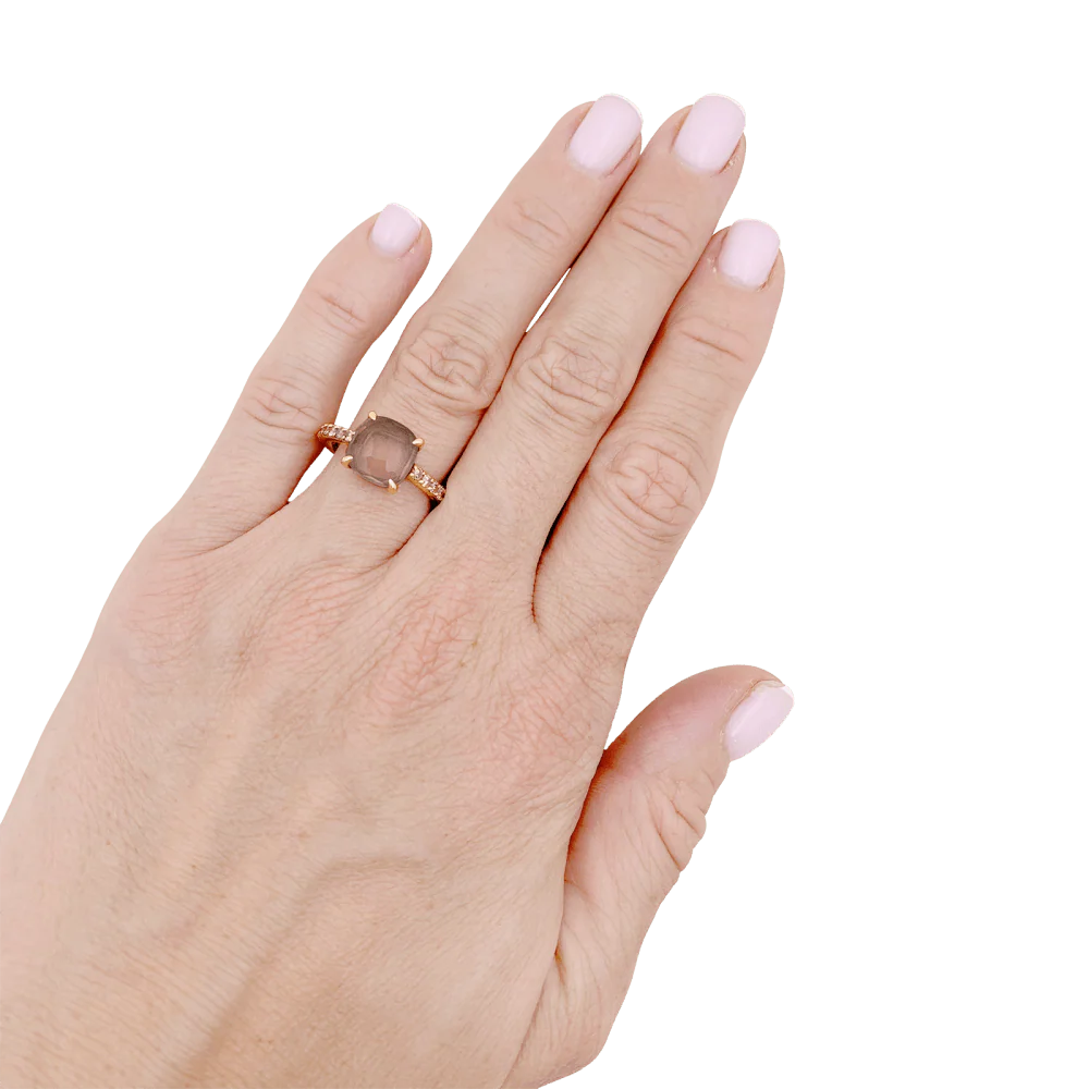 Bague Pomellato, "Baby" or rose, quartz rose et diamants bruns. - Image 5
