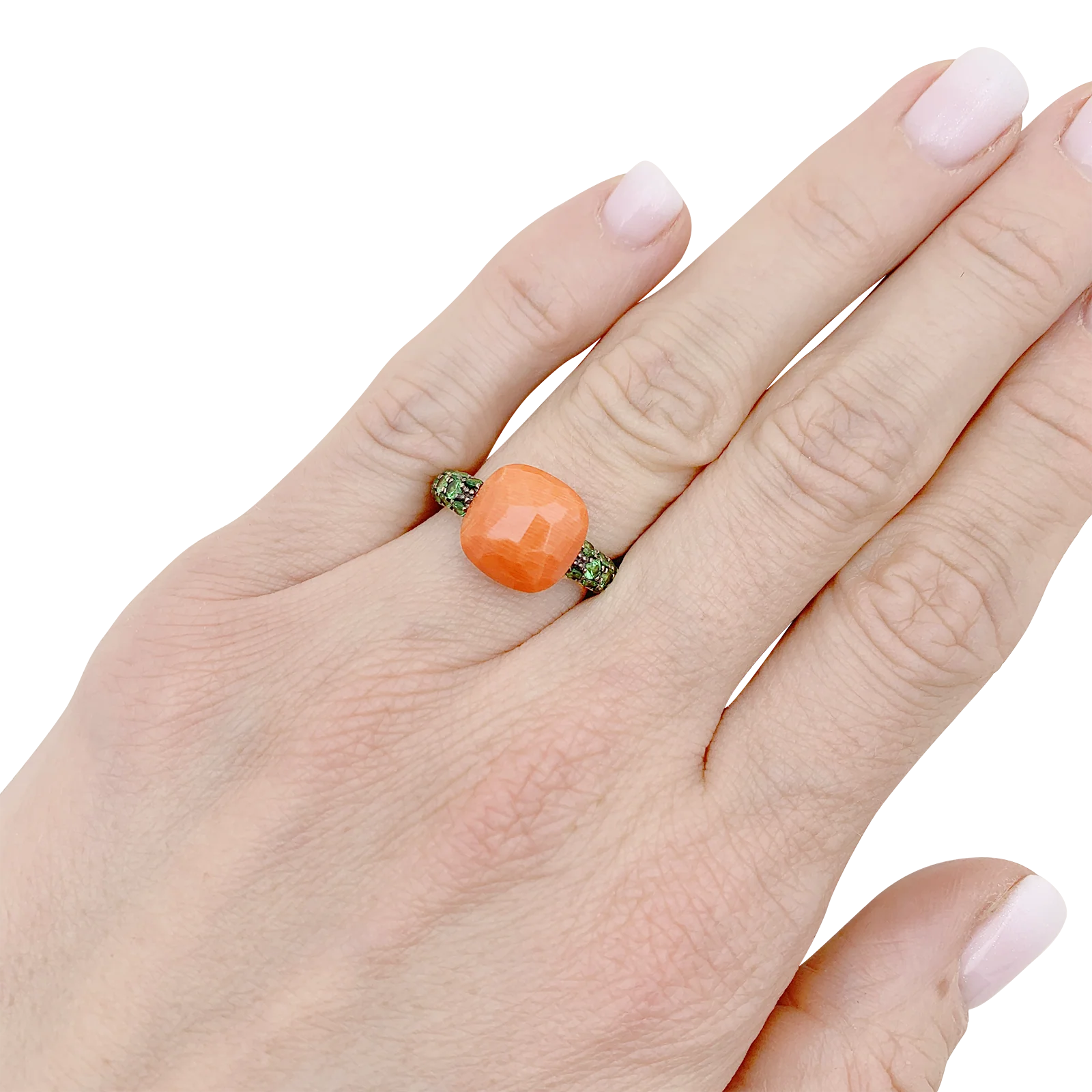 Bague Pomellato "Capri" en or rose, corail et tsavorites. - Image 7