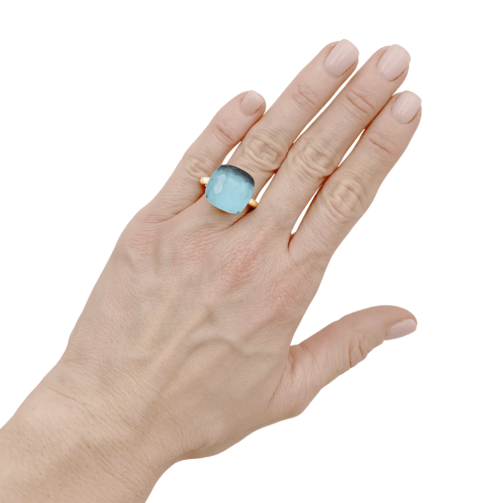 Bague Pomellato, "Nudo Maxi", deux ors et topaze bleue. - Image 6