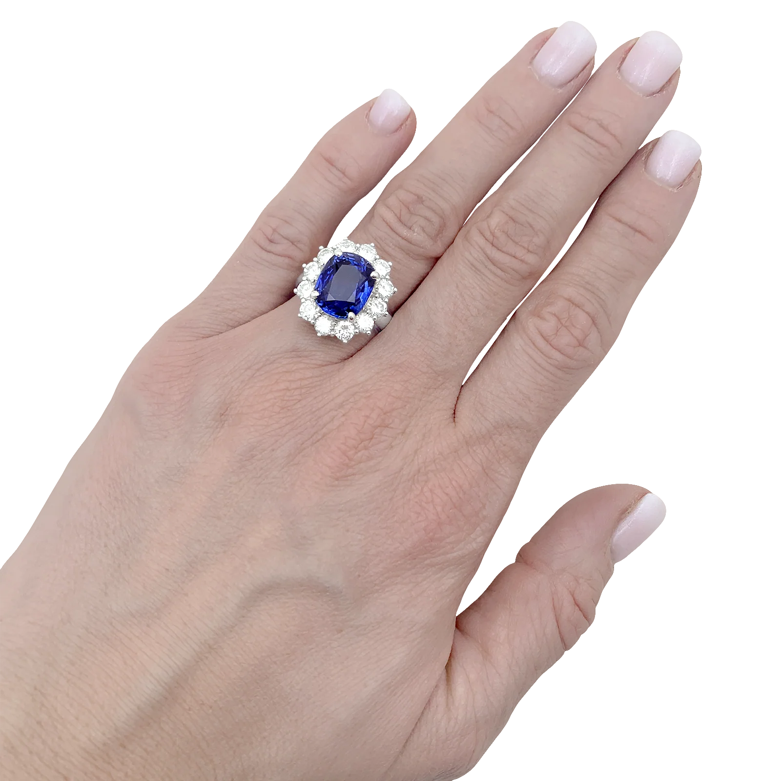 Bague "Pompadour" or blanc, diamants, saphir. - Image 5