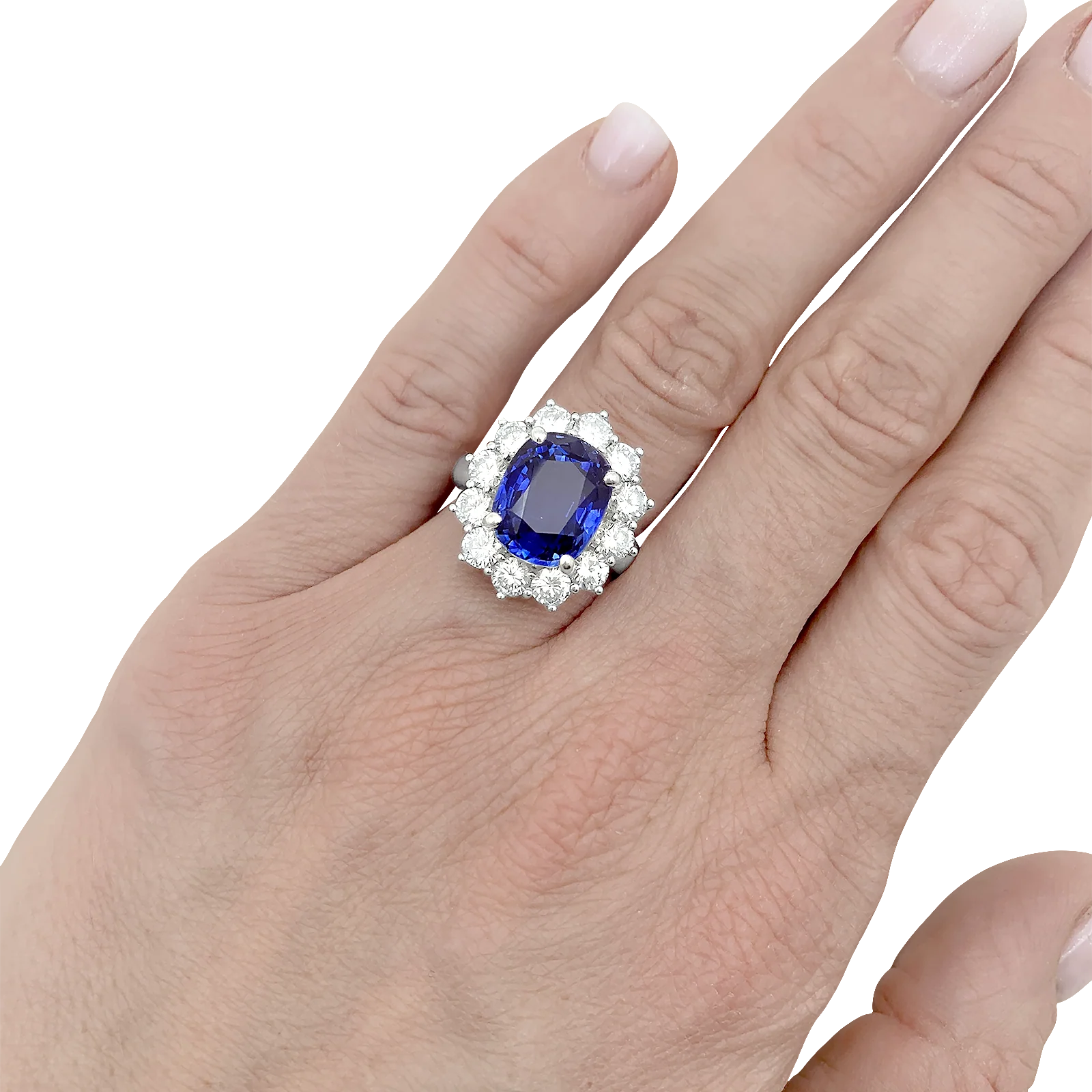 Bague "Pompadour" or blanc, diamants, saphir. - Image 6