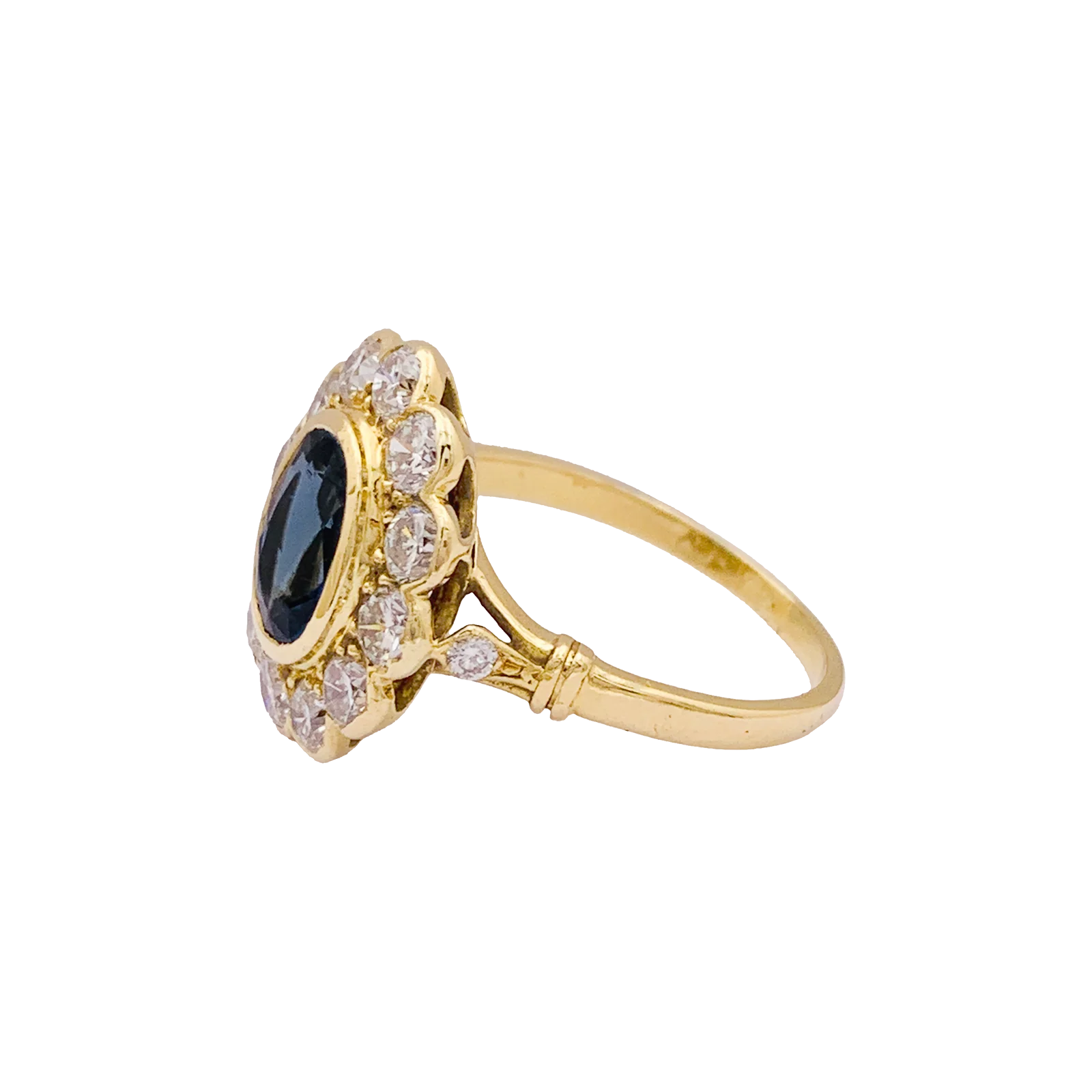 Bague Pompadour or jaune et blanc, saphir, diamants. - Image 4