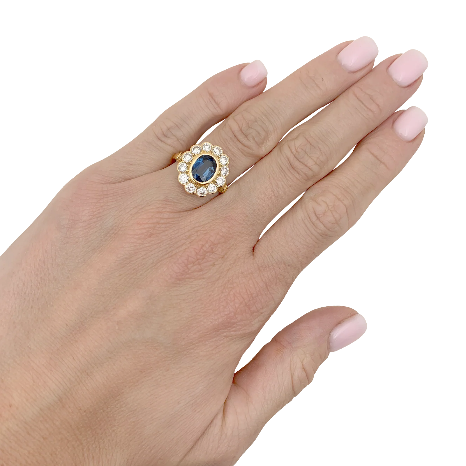 Bague Pompadour or jaune et blanc, saphir, diamants. - Image 6
