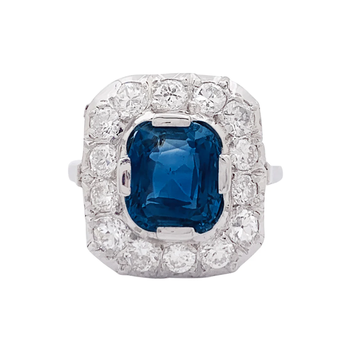 Bague "Pompadour" platine, or blanc, saphir, diamants. - Image 3