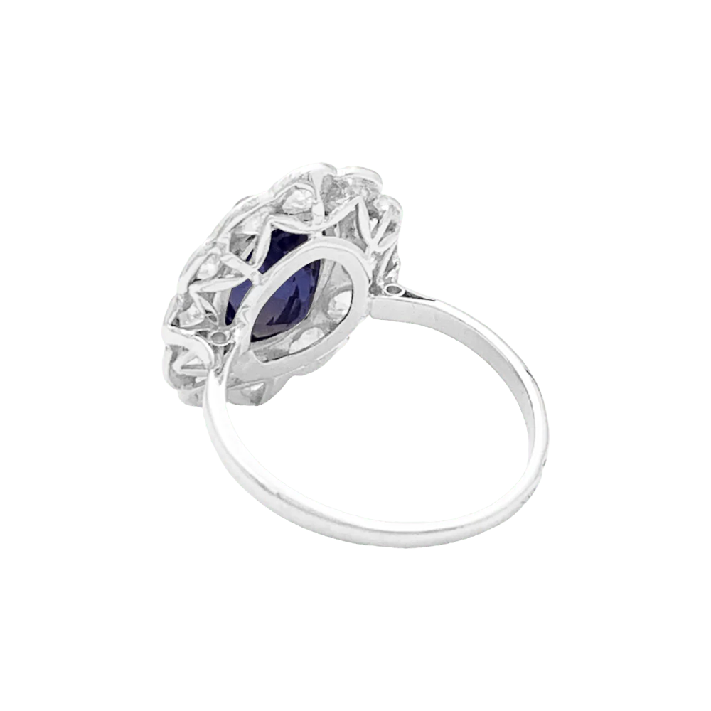 Bague pompadour platine, saphir et diamants. - Image 4