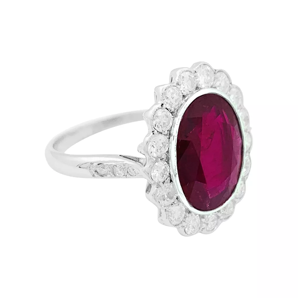 Bague Pompadour rubis, platine, or blanc, diamants. - Image 5