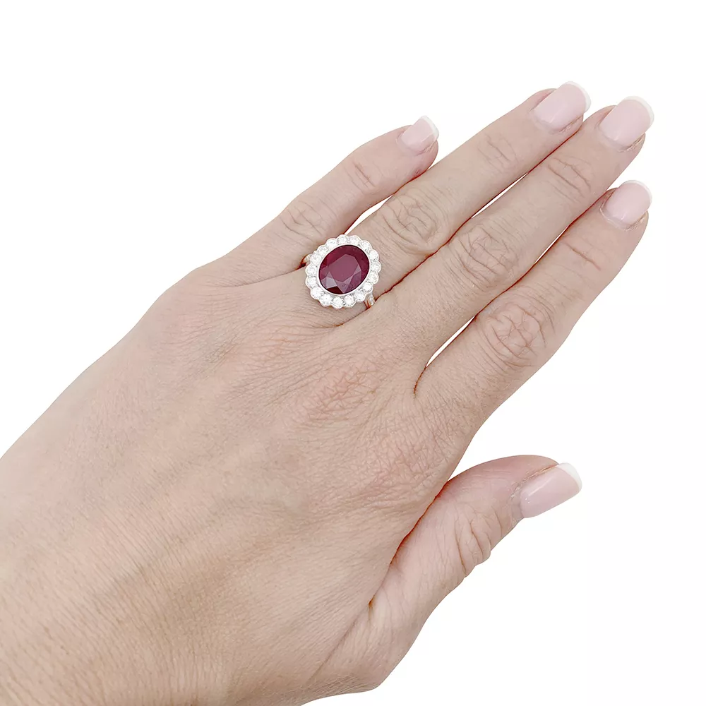 Bague Pompadour rubis, platine, or blanc, diamants. - Image 6