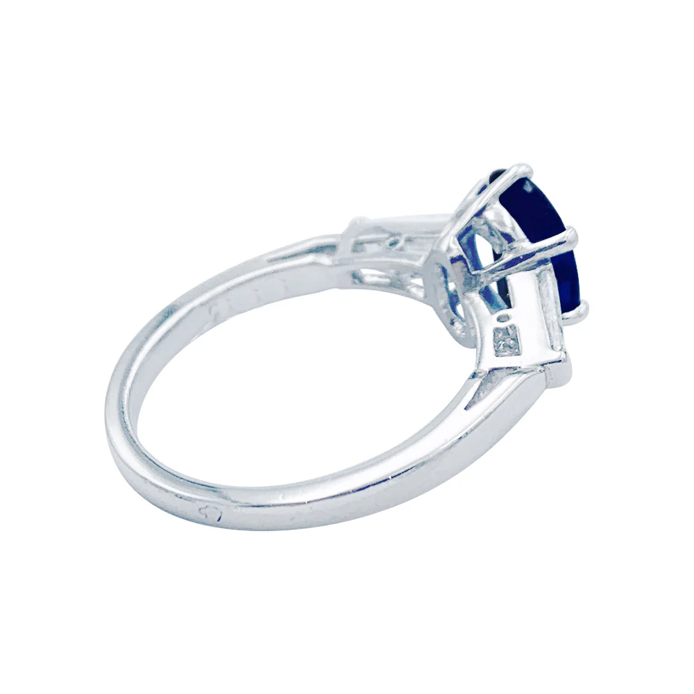 Bague saphir, platine et diamants. - Image 5