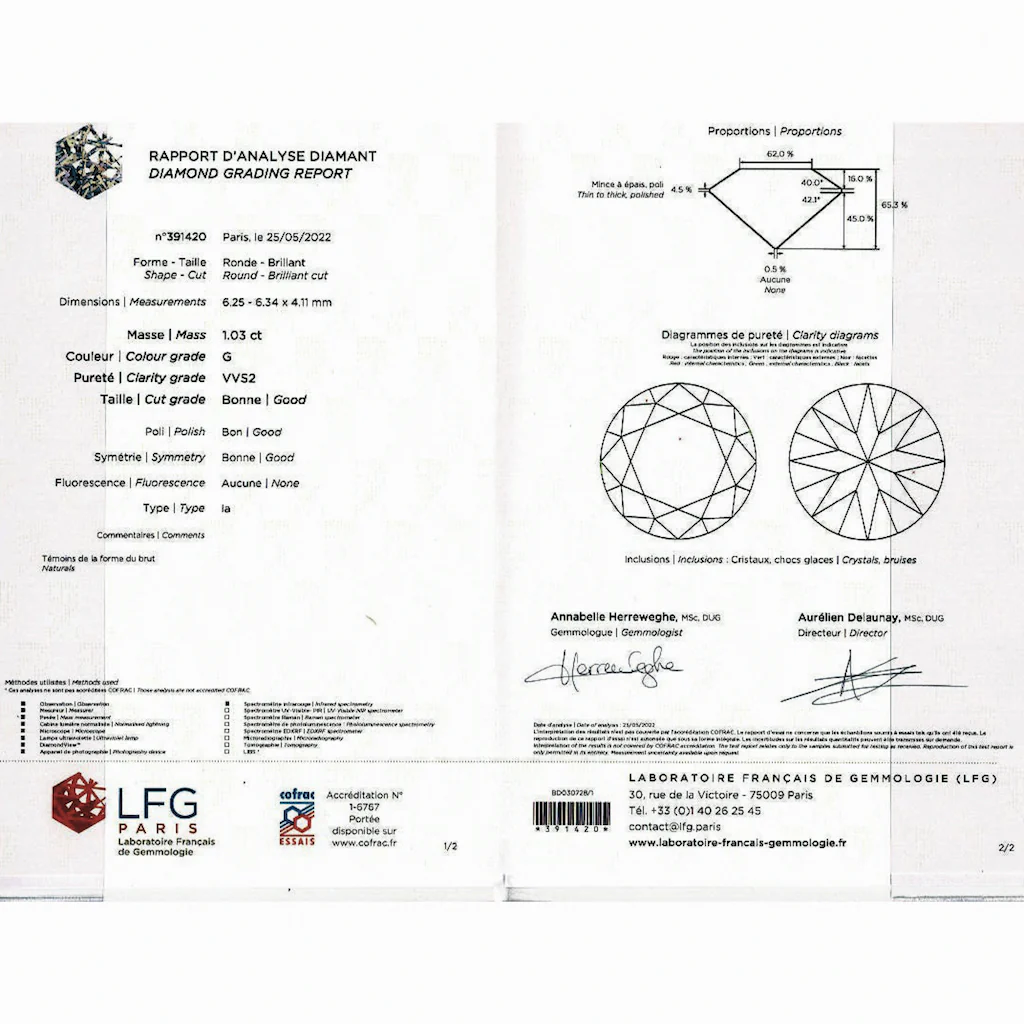 Solitaire diamant 1,03 carats deux ors. - Image 9