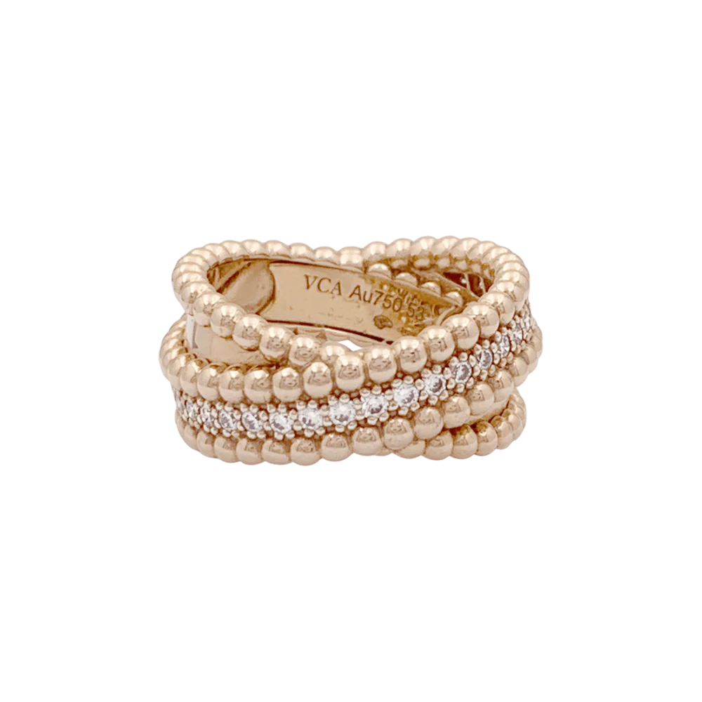 Bague VAN CLEEF ET ARPELS,"Duo Perlée", or rose, diamants.