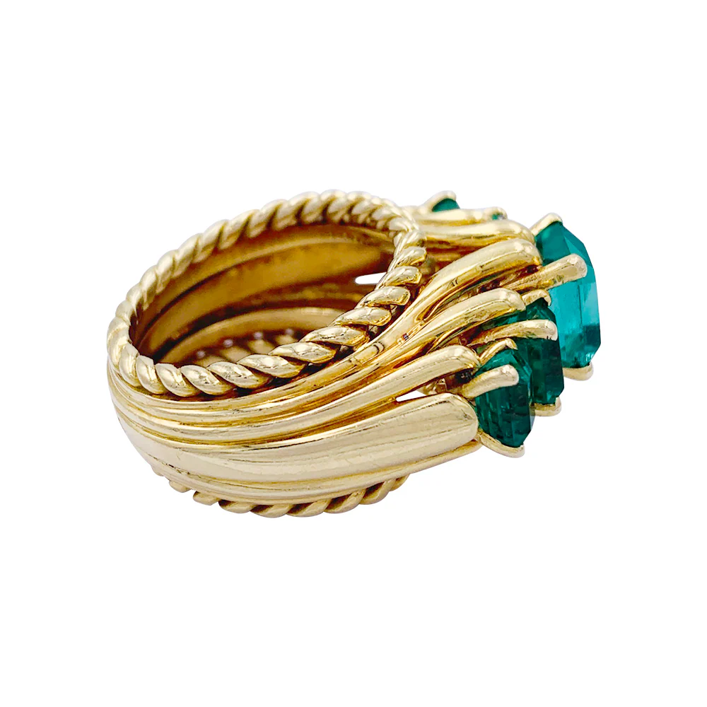 Bague vintage or jaune, émeraudes. - Image 3