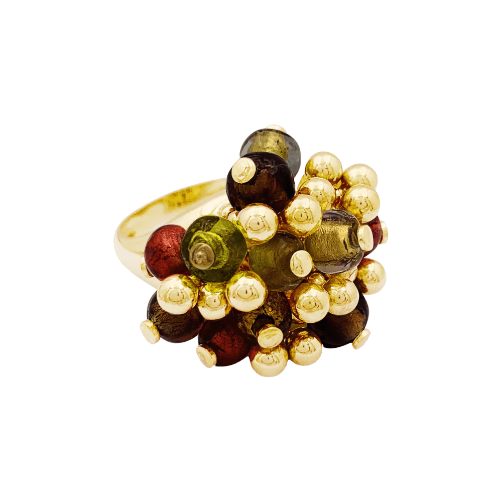 Bague vintage, "Pompon", or jaune, verre. - Image 2