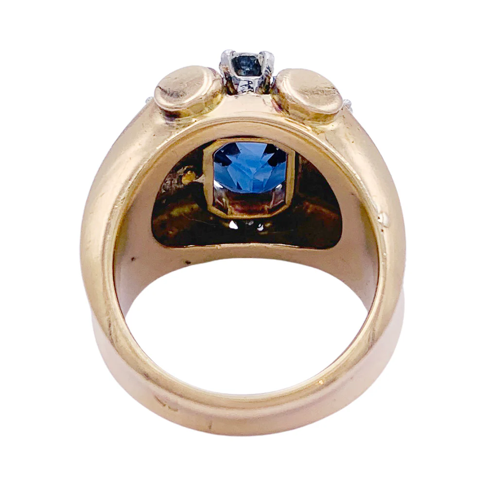 Bague vintage saphir, diamants, or jaune et platine. - Image 4