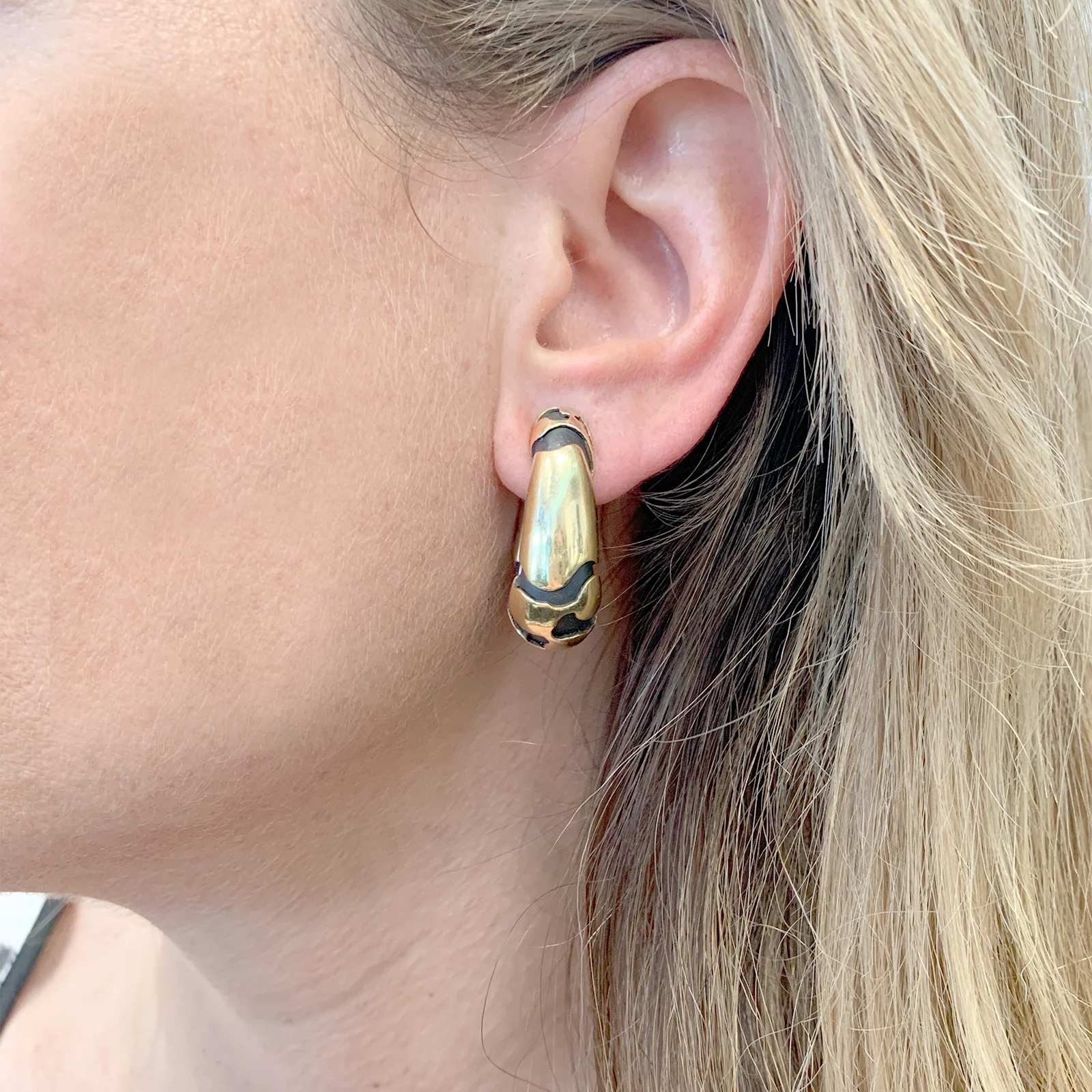 Boucles d'oreilles, bronze et or jaune. - Image 6