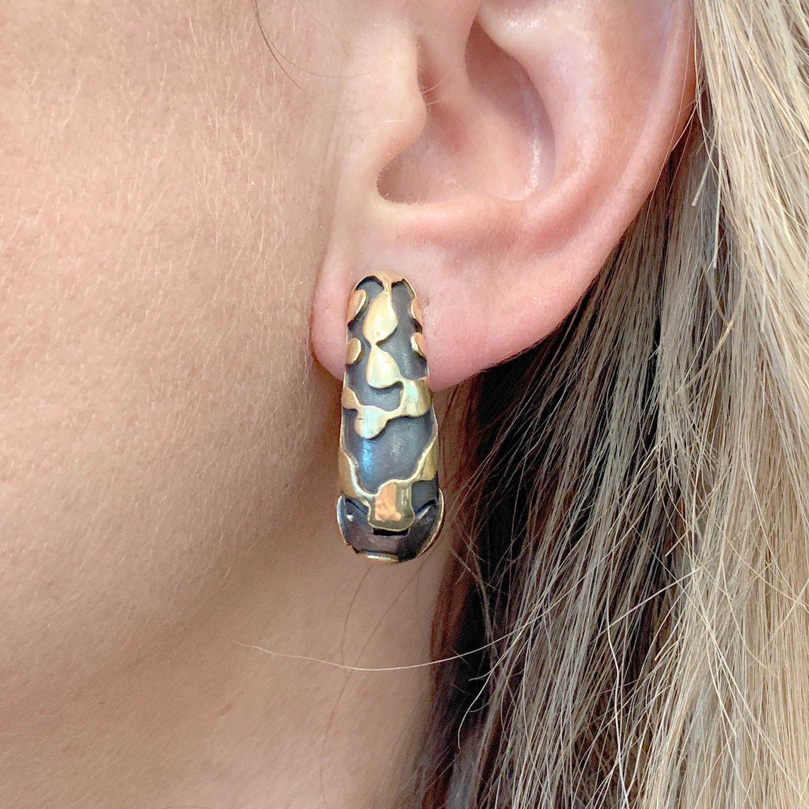 Boucles d'oreilles, bronze et or jaune. - Image 7