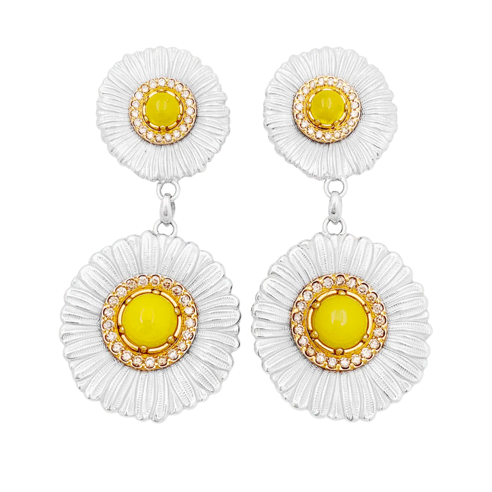 Boucles d'oreilles Buccellati, "Blossoms Color", or jaune, argent, diamants bruns, agates jaunes.