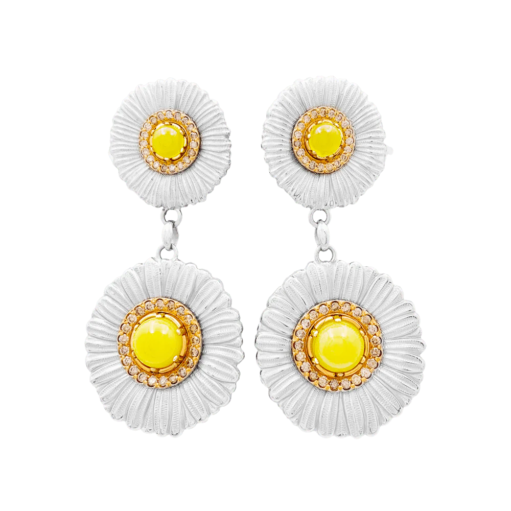 Boucles d'oreilles Buccellati, "Blossoms Color", or jaune, argent, diamants bruns, agates jaunes. - Image 2