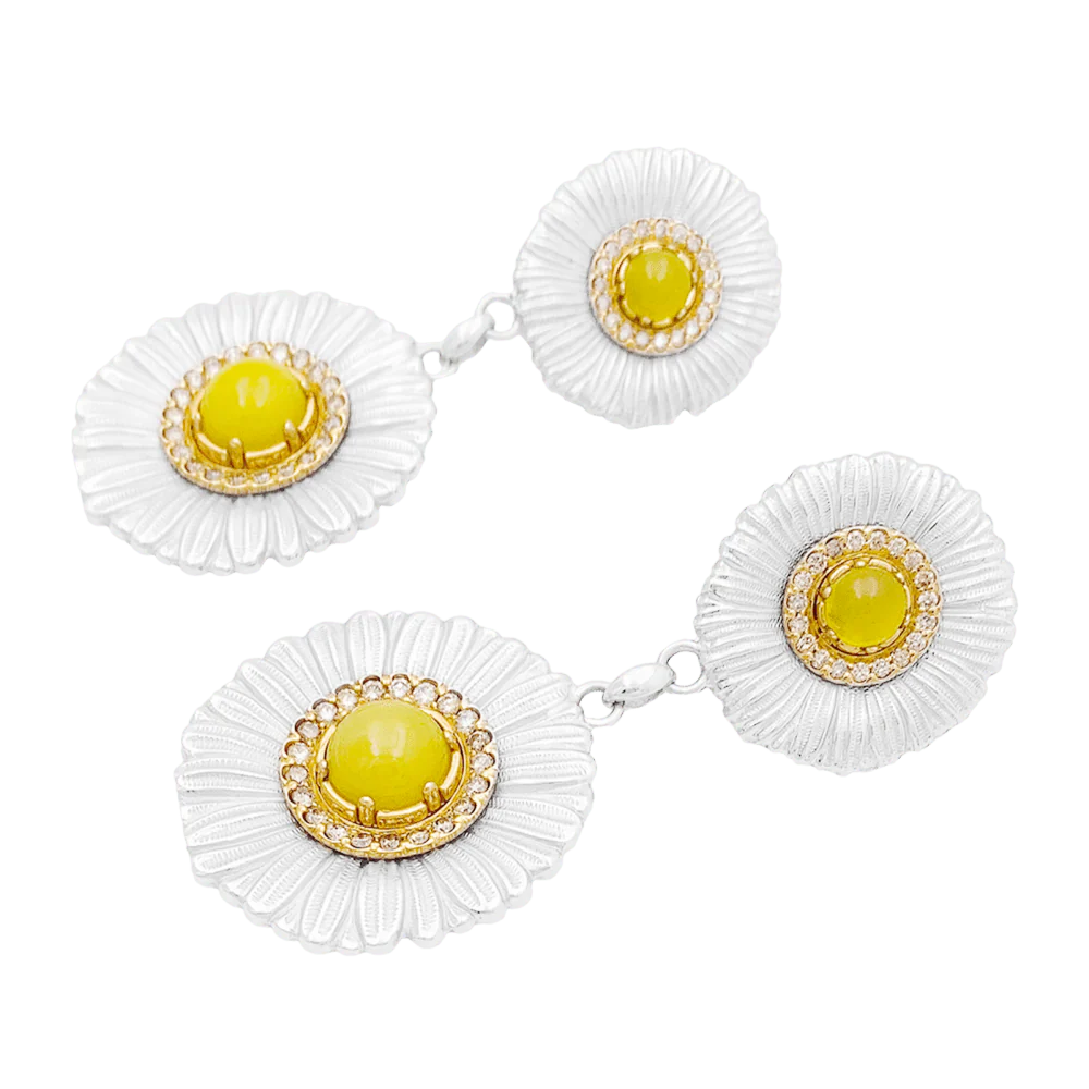 Boucles d'oreilles Buccellati, "Blossoms Color", or jaune, argent, diamants bruns, agates jaunes. - Image 3