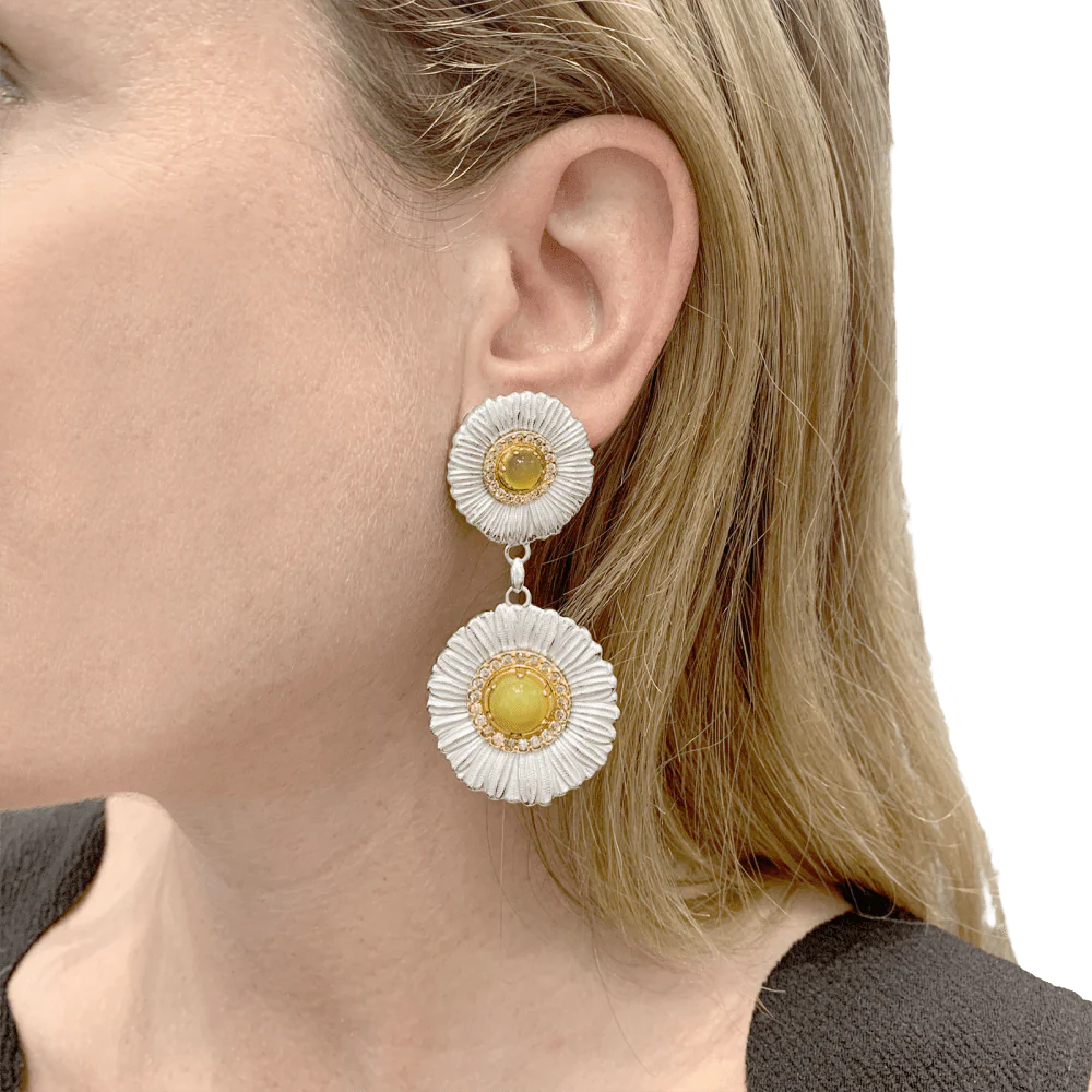 Boucles d'oreilles Buccellati, "Blossoms Color", or jaune, argent, diamants bruns, agates jaunes. - Image 5