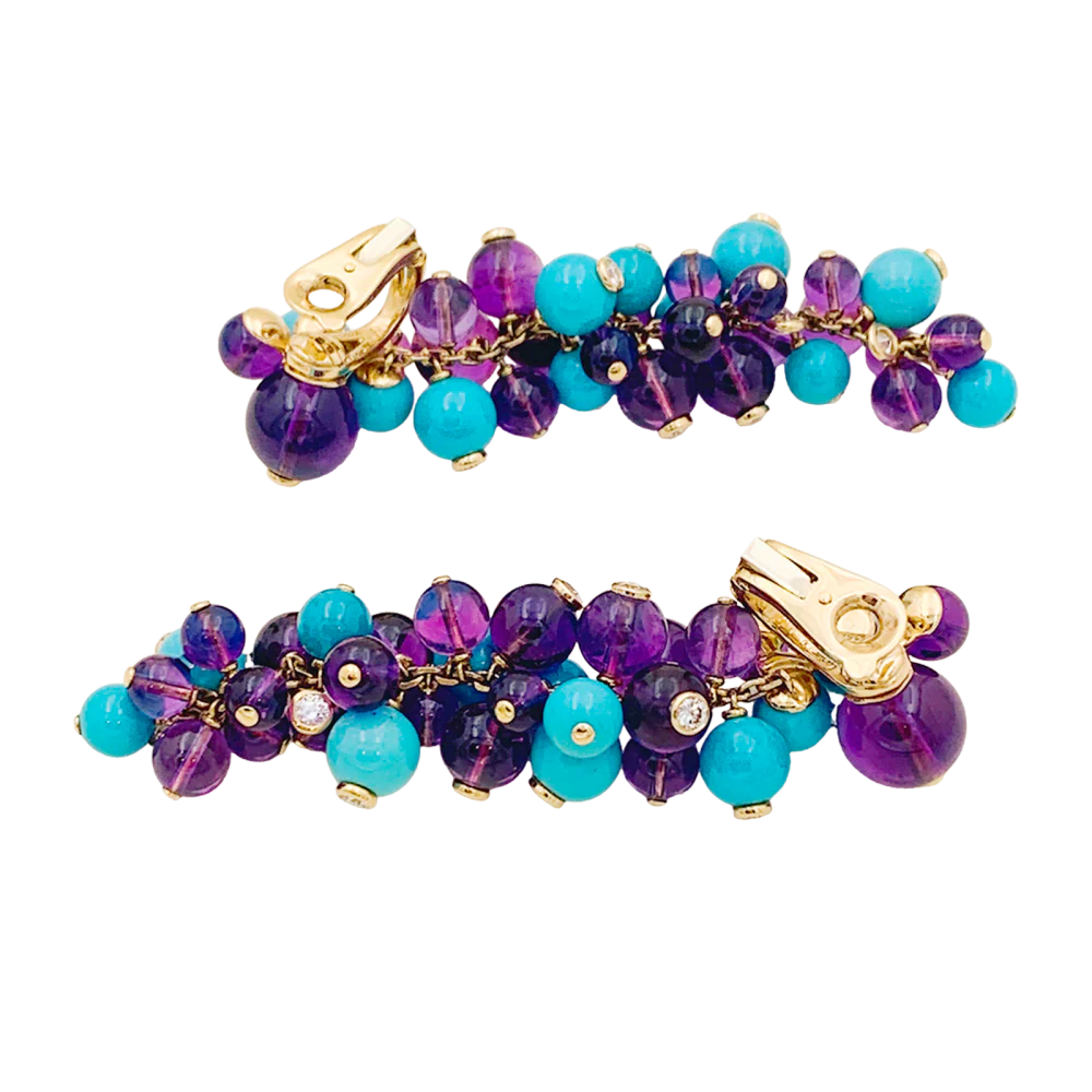 Boucles d'oreilles Cartier, "Délices de Goa", or rose, améthystes, turquoises et diamants. - Image 5