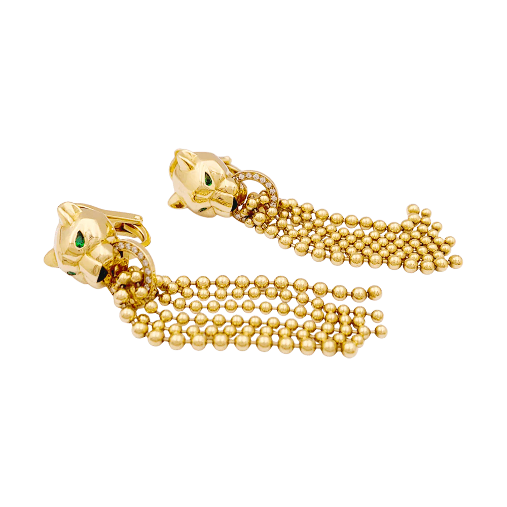 Boucles d'oreilles CARTIER, "Panthère de Cartier", or jaune, diamants, tsavorites et onyx. - Image 2