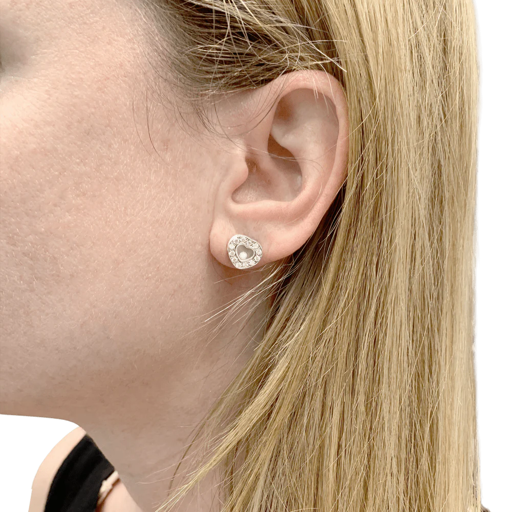 Boucles d'oreilles Chopard, "Happy Diamonds", or blanc et diamants. - Image 6