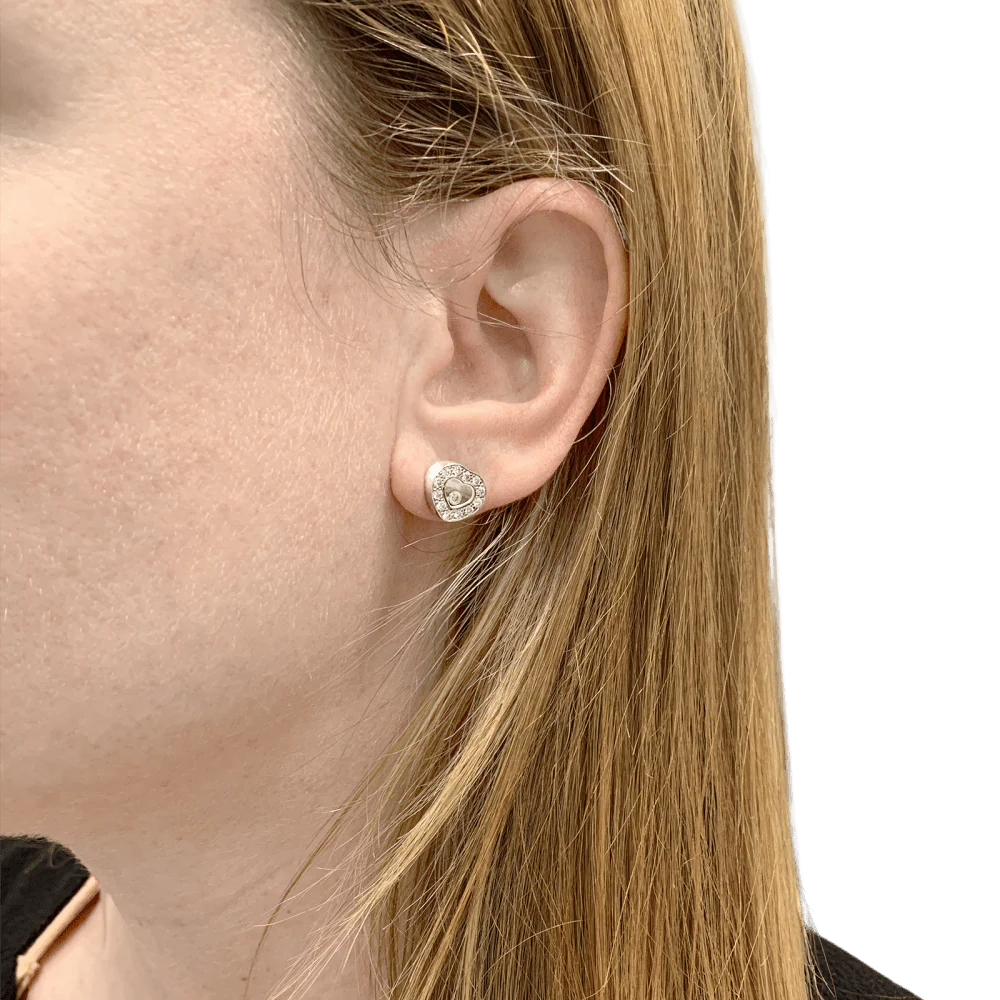 Boucles d'oreilles Chopard, "Happy Diamonds", or blanc et diamants. - Image 7