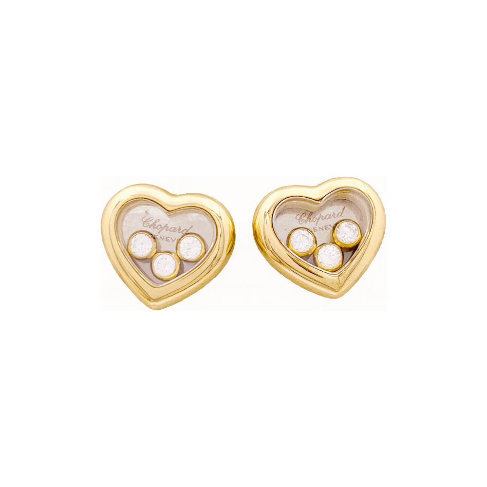 Boucles d'oreilles CHOPARD, "Happy Diamonds", or jaune, diamants.