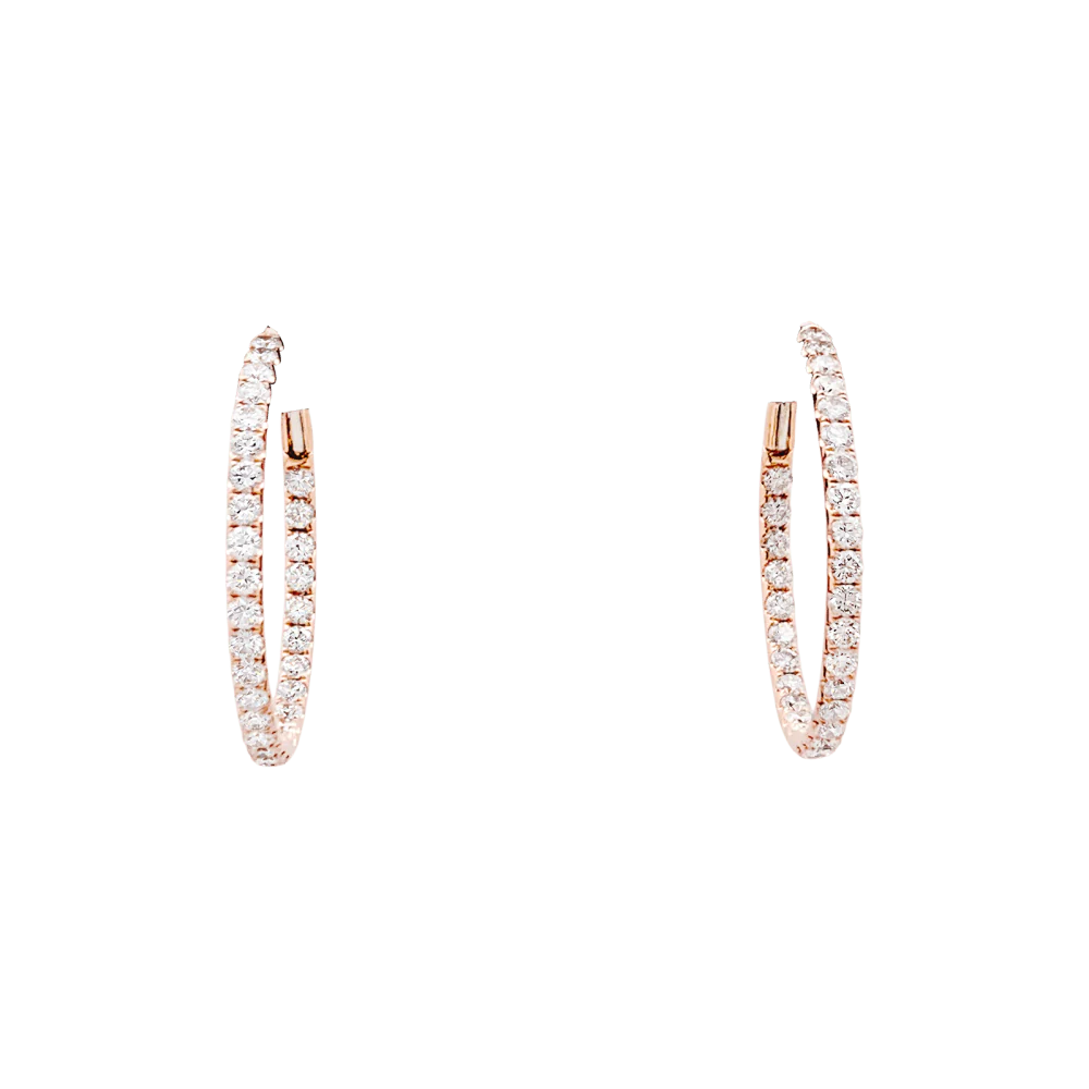 Boucles d'oreilles créoles, or rose et diamants.