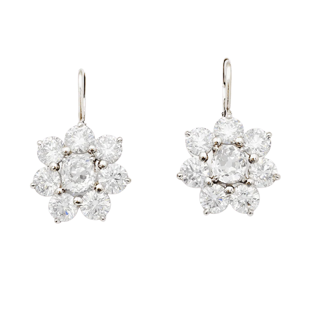 Boucles d'oreilles dormeuses, or blanc et diamants.