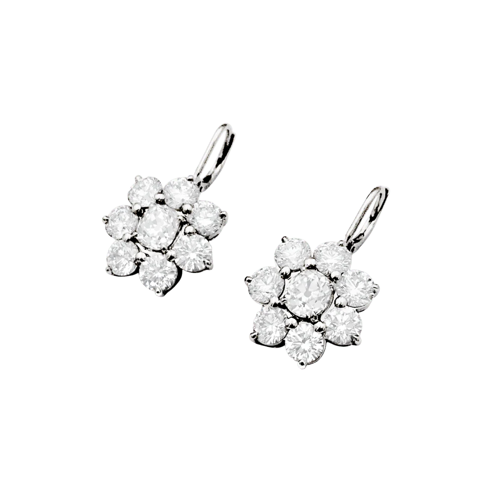 Boucles d'oreilles dormeuses, or blanc et diamants. - Image 2