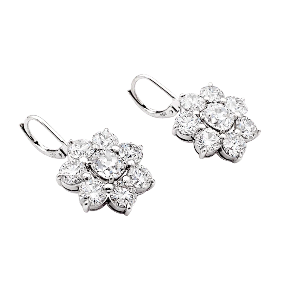 Boucles d'oreilles dormeuses, or blanc et diamants. - Image 3
