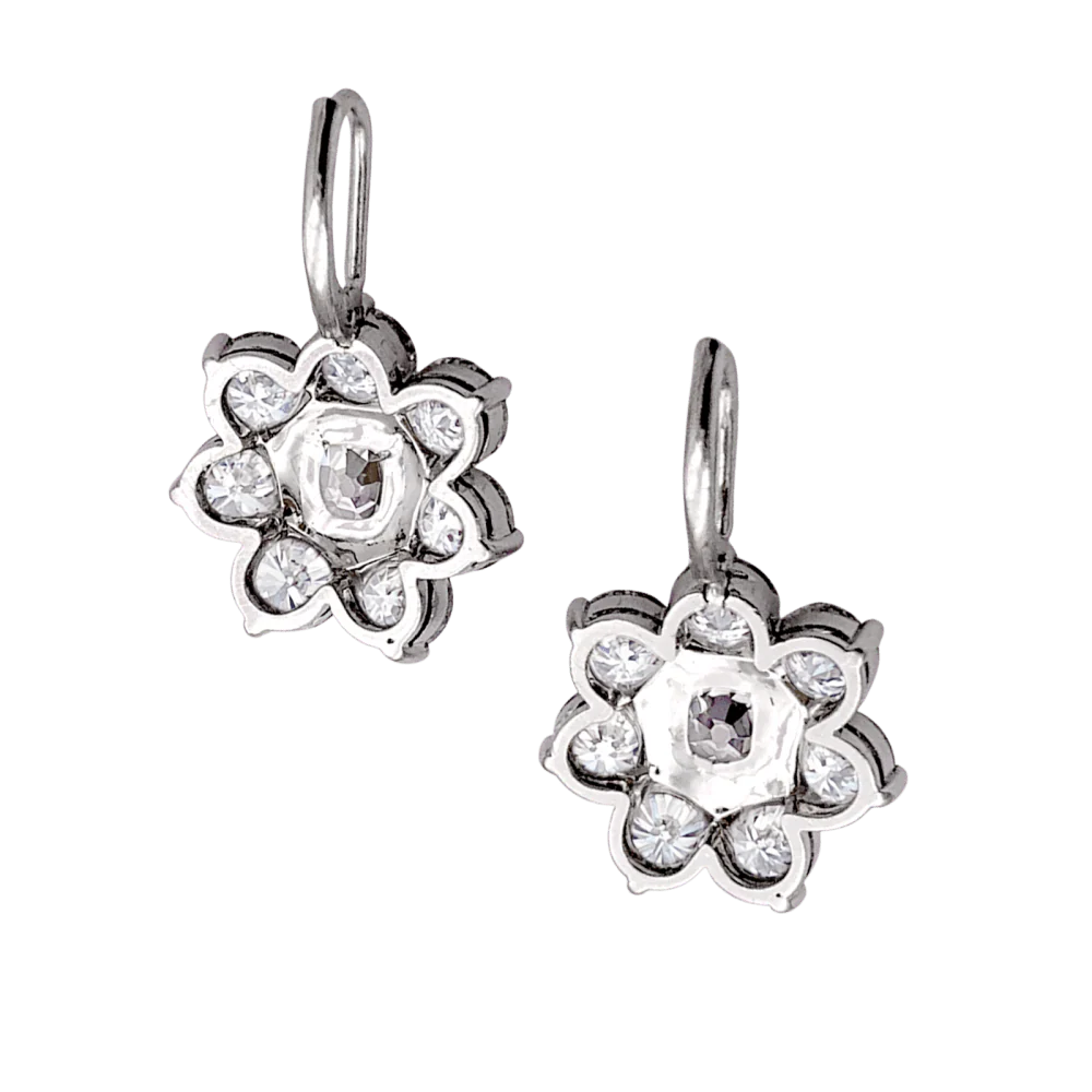 Boucles d'oreilles dormeuses, or blanc et diamants. - Image 4