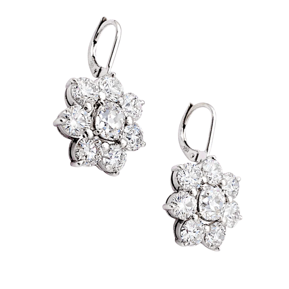 Boucles d'oreilles dormeuses, or blanc et diamants. - Image 5