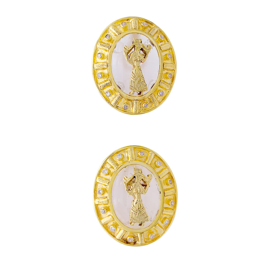 Boucles d'oreilles Lalaounis, "Bouclier d'Achilles", or jaune, cristal de roche. - Image 6
