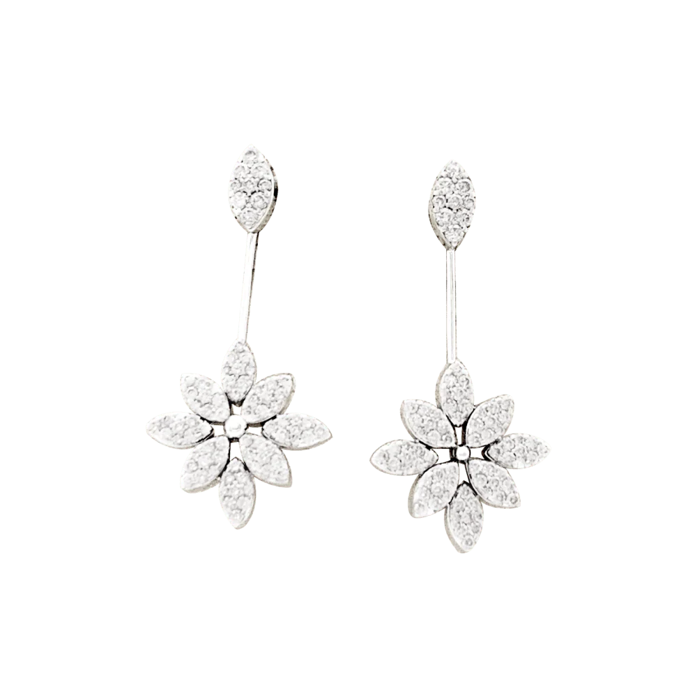 Boucles d'oreilles, or blanc, diamants. - Image 3