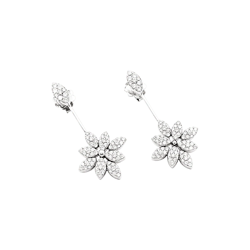 Boucles d'oreilles, or blanc, diamants. - Image 4
