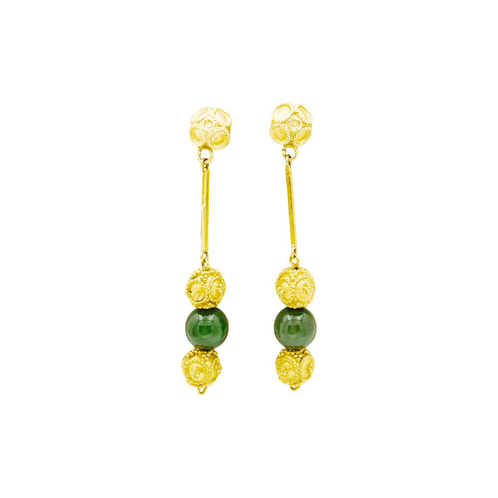 Boucles d'oreilles, or jaune et aventurine.