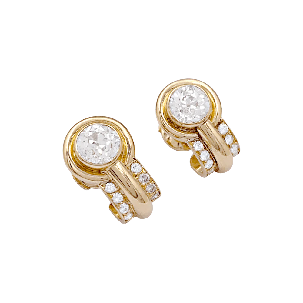 Boucles d'oreilles, or jaune et diamants. - Image 2