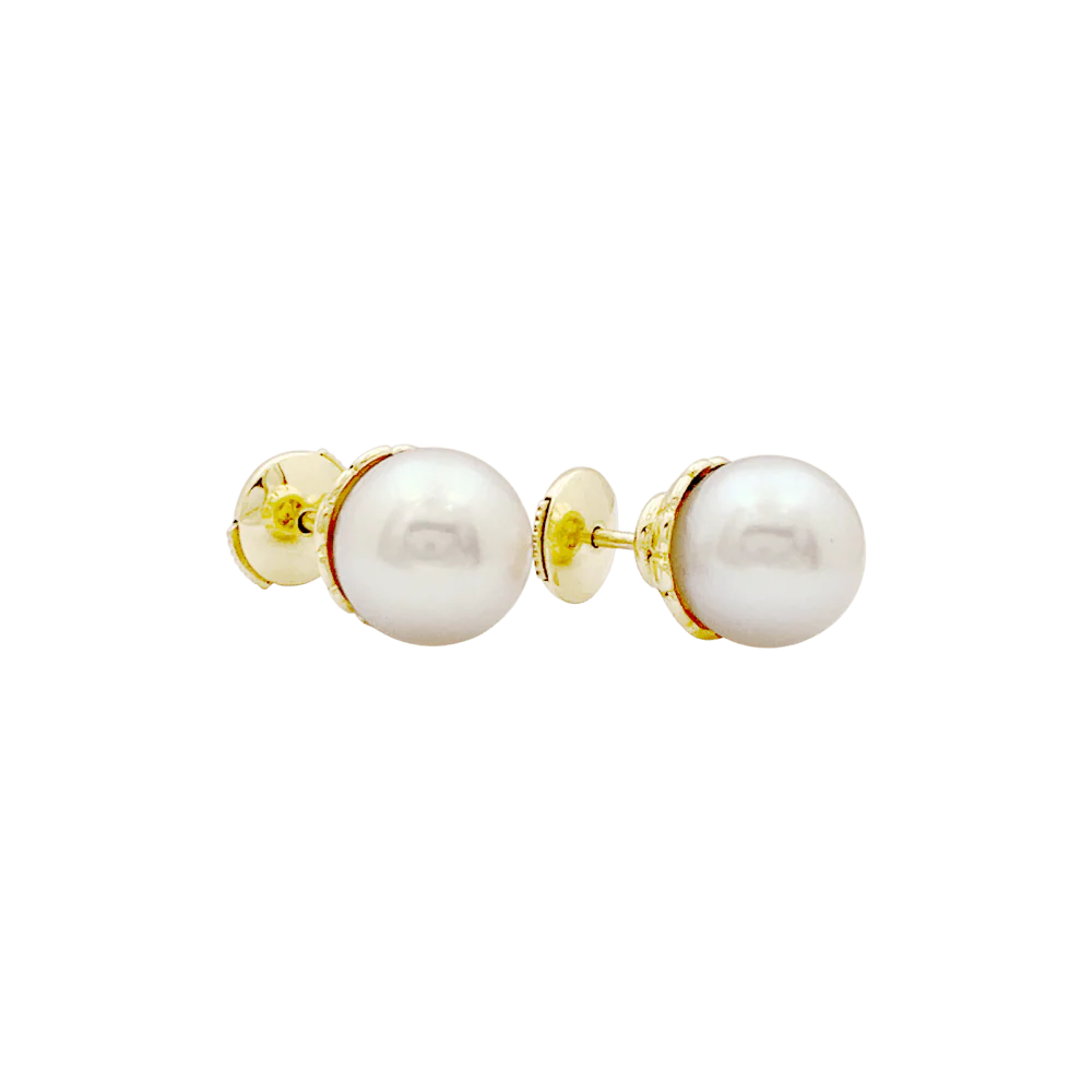 Boucles d'oreilles or jaune et perles. - Image 3