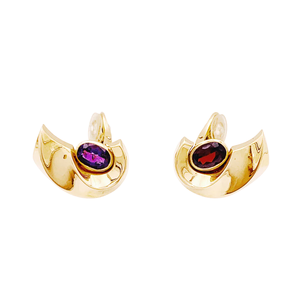Boucles d'oreilles or jaune et pierres de couleur. - Image 4