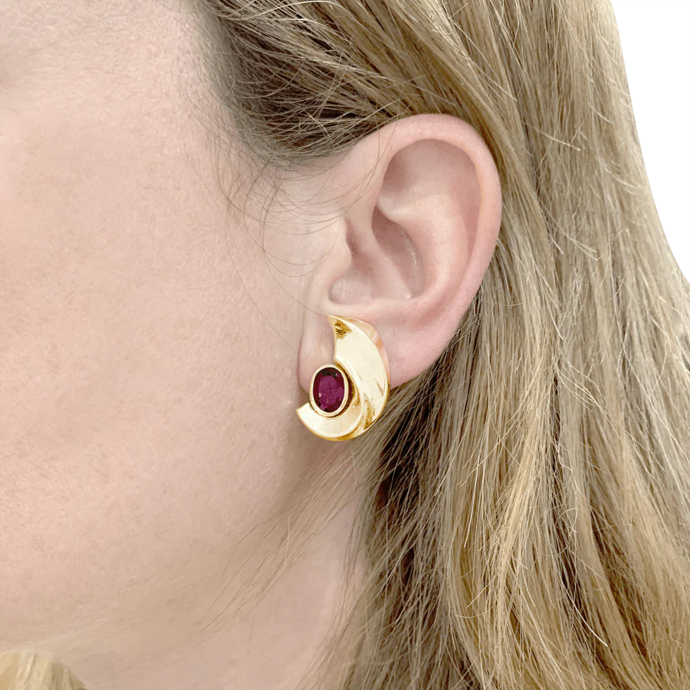 Boucles d'oreilles or jaune et pierres de couleur. - Image 5