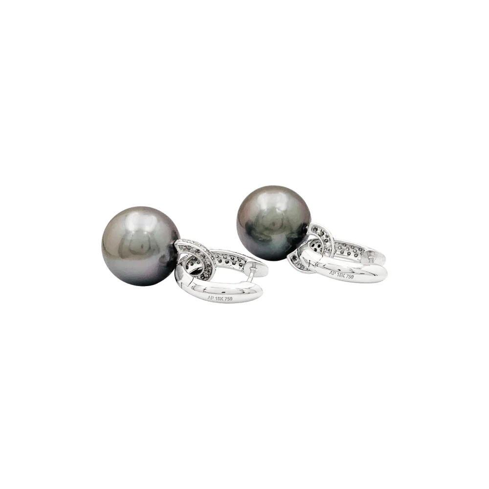 Boucles d'oreilles perles de Tahiti et diamants. - Image 4