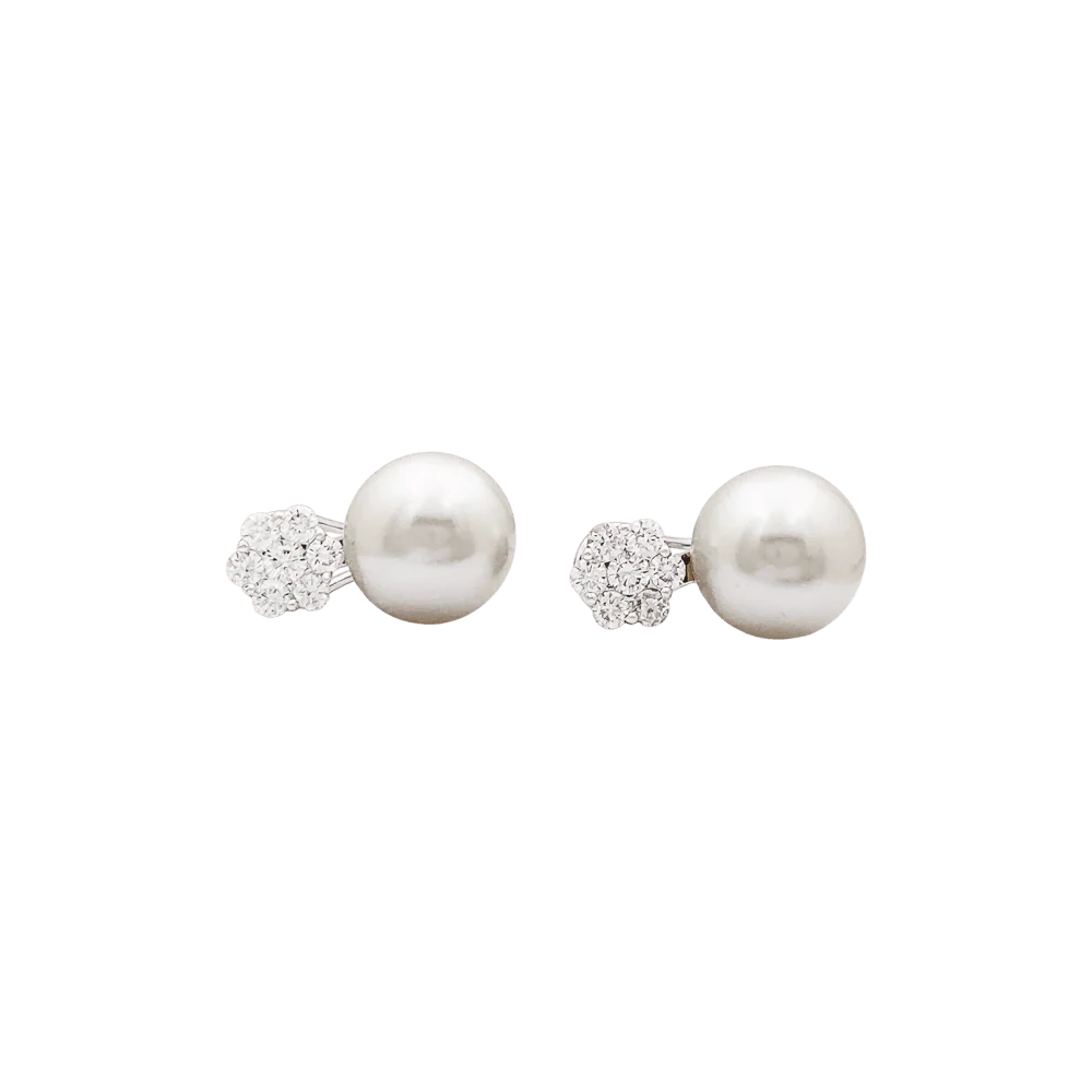 Boucles d'oreilles perles et diamants. - Image 3