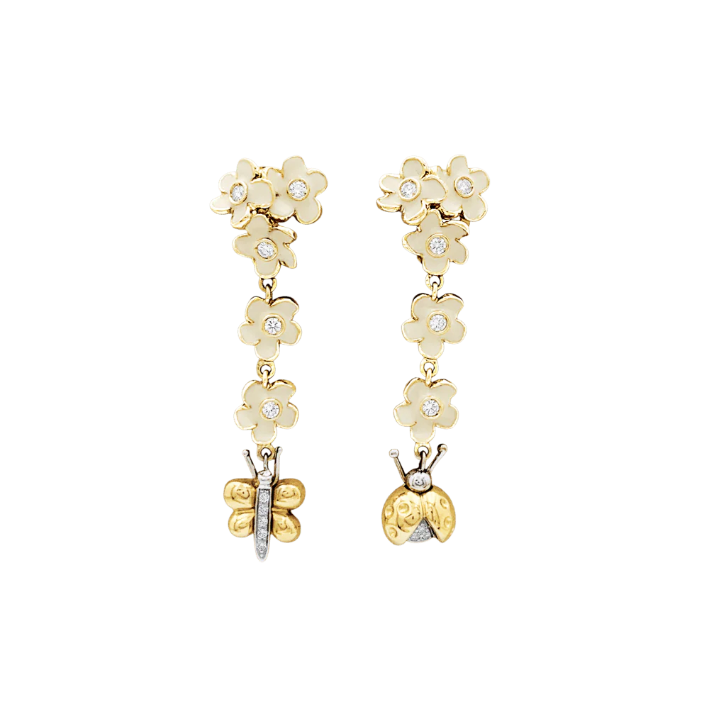 Boucles d'oreilles Roberto Coin, or rose, diamants, émail.