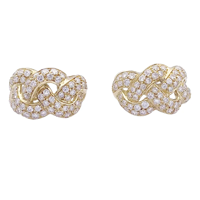 Boucles d'oreilles "Tresse" or jaune, diamants. - Image 3
