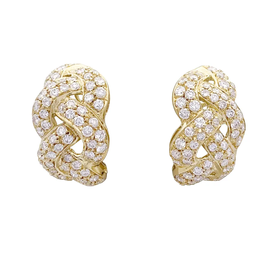 Boucles d'oreilles "Tresse" or jaune, diamants. - Image 4
