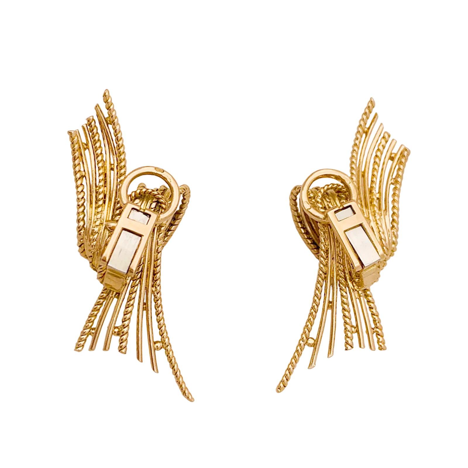 Boucles d'oreilles vintage or jaune texturé. - Image 2